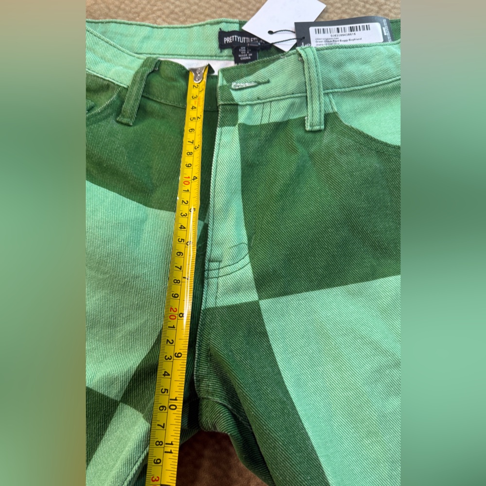 PrettyLittleThing Green and Mint Checkered Baggy boyfriend Pants new with tag - Picture 5 of 9